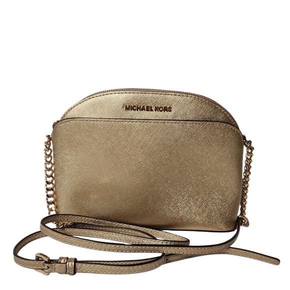 Michael Kors Emmy Gold Metallic Crossbody Medium Shoulder Bag - Picture 1 of 13
